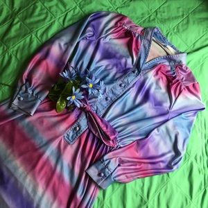 🌻Vintage 1970s Gradient Print Dress👗